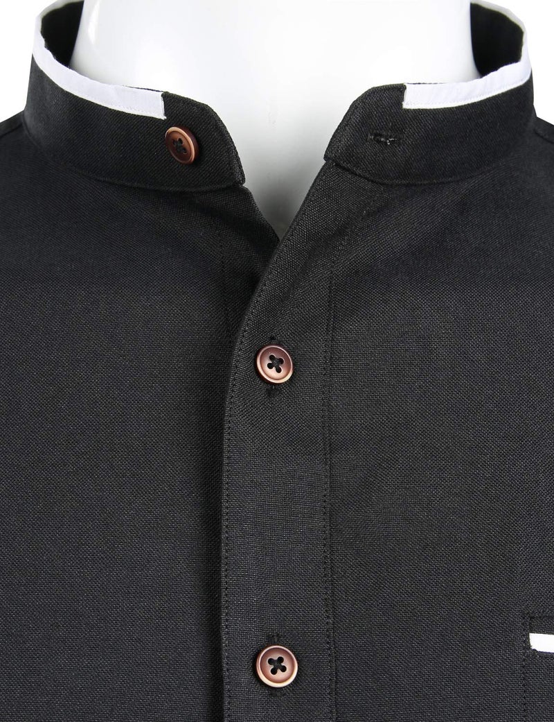 ZEROYAA Mens Hipster Mandarin Collar Slim Fit Long Sleeve Casual Button Down Oxford Dress Shirt with Pocket Z113 Black Medium - Image 3
